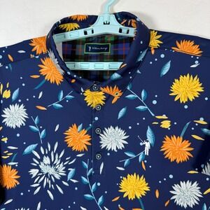 William Murray Polo Shirt Mens XL Blue Golf Performance Stretch Floral Print AOP